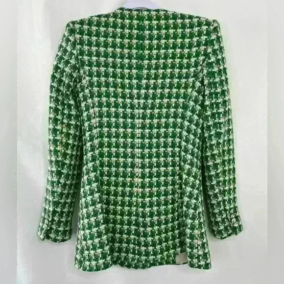 Blogger Favorite Green Zara Woven Textured Double Breasted Tweed Blazer Size S - Picture 6 of 13